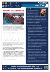 Click to download the newsletter April 2020 Newsletter from Catalyst